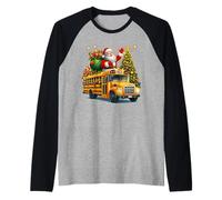 Gráfico de árbol de Navidad de Santa Claus Riding School Bus Driver Camiseta Manga Raglan