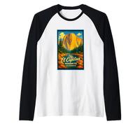 Gráfico de arte retro vintage de El Capitan Yosemite Park CA Camiseta Manga Raglan