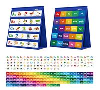 Gráfico de bolsillo de escritorio, 120 tarjetas de doble cara de borrado en seco, incluye 26 letras con imágenes y 120 primeras palabras, gráfico de bolsillo de mesa independiente para aulas doméstico