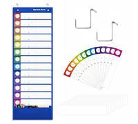 Gráfico de Bolsillo de Programación Diaria, 13 + 1 Bolsillos, 13 Tarjetas de Colores de Doble Cara y 13 en Blanco, Incluye 2 Colgadores de Montaje Sobre la Puerta(Azul, 33 cm x 91,4 cm)