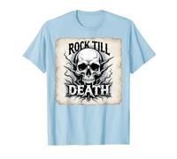 Gráfico de Calavera de Rock de Metal Pesado hasta la Muerte Camiseta, Hombre, Azul Bebé, 3XL