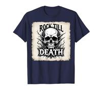 Gráfico de Calavera de Rock de Metal Pesado hasta la Muerte Camiseta, Hombre, Azul Marino, XXL