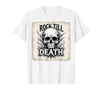 Gráfico de Calavera de Rock de Metal Pesado hasta la Muerte Camiseta, Hombre, Blanco, M