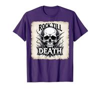 Gráfico de Calavera de Rock de Metal Pesado hasta la Muerte Camiseta, Hombre, Morado, S