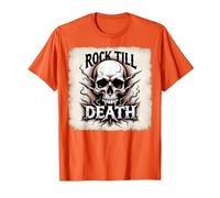 Gráfico de Calavera de Rock de Metal Pesado hasta la Muerte Camiseta, Hombre, Naranja, L