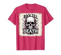 Gráfico de Calavera de Rock de Metal Pesado hasta la Muerte Camiseta, Hombre, Rojo Jaspeado, S