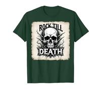 Gráfico de Calavera de Rock de Metal Pesado hasta la Muerte Camiseta, Hombre, Verde Bosque, XXL