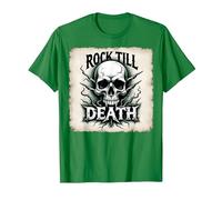 Gráfico de Calavera de Rock de Metal Pesado hasta la Muerte Camiseta, Hombre, Verde Kelly, S