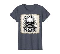 Gráfico de Calavera de Rock de Metal Pesado hasta la Muerte Camiseta, Mujer, Azul Jaspeado, XXL