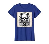 Gráfico de Calavera de Rock de Metal Pesado hasta la Muerte Camiseta, Mujer, Azul Real, S