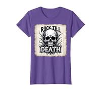 Gráfico de Calavera de Rock de Metal Pesado hasta la Muerte Camiseta, Mujer, Morado Jaspeado, L