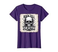 Gráfico de Calavera de Rock de Metal Pesado hasta la Muerte Camiseta, Mujer, Morado, XL