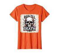 Gráfico de Calavera de Rock de Metal Pesado hasta la Muerte Camiseta, Mujer, Naranja, 3XL