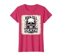 Gráfico de Calavera de Rock de Metal Pesado hasta la Muerte Camiseta, Mujer, Rojo Jaspeado, S