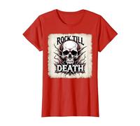 Gráfico de Calavera de Rock de Metal Pesado hasta la Muerte Camiseta, Mujer, Rojo, XL