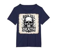 Gráfico de Calavera de Rock de Metal Pesado hasta la Muerte Camiseta, Mujer Tallas Grandes, Azul Marino, 4XL Grande