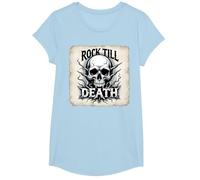 Gráfico de Calavera de Rock de Metal Pesado hasta la Muerte Camiseta, Niñas, Azul Bebé, S