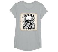 Gráfico de Calavera de Rock de Metal Pesado hasta la Muerte Camiseta, Niñas, Gris Jaspeado, M