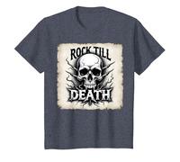 Gráfico de Calavera de Rock de Metal Pesado hasta la Muerte Camiseta, Niños, Azul Jaspeado, 10 años