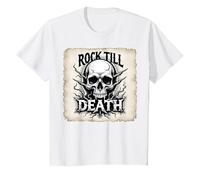 Gráfico de Calavera de Rock de Metal Pesado hasta la Muerte Camiseta, Niños, Blanco, 4 años