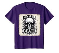 Gráfico de Calavera de Rock de Metal Pesado hasta la Muerte Camiseta, Niños, Morado, 10 años