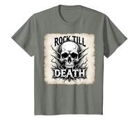 Gráfico de Calavera de Rock de Metal Pesado hasta la Muerte Camiseta, Niños, Verde Militar Jaspeado, 12 años