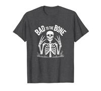 Gráfico de Calavera de Skeleton Men Bad to The Bone Rock Camiseta, Hombre, Jaspeado Oscuro, M