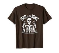 Gráfico de Calavera de Skeleton Men Bad to The Bone Rock Camiseta, Hombre, Marrón, 3XL