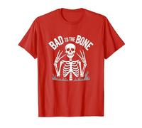 Gráfico de Calavera de Skeleton Men Bad to The Bone Rock Camiseta, Hombre, Rojo, S