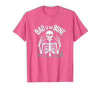 Gráfico de Calavera de Skeleton Men Bad to The Bone Rock Camiseta, Hombre, Rosa Jaspeado, L