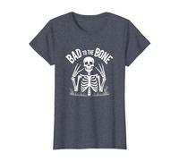 Gráfico de Calavera de Skeleton Men Bad to The Bone Rock Camiseta, Mujer, Azul Jaspeado, L