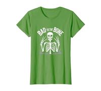 Gráfico de Calavera de Skeleton Men Bad to The Bone Rock Camiseta, Mujer, Hierba, XS