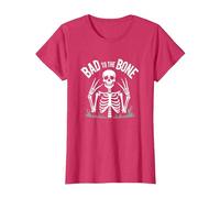 Gráfico de Calavera de Skeleton Men Bad to The Bone Rock Camiseta, Mujer, Rojo Jaspeado, L