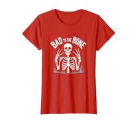 Gráfico de Calavera de Skeleton Men Bad to The Bone Rock Camiseta, Mujer, Rojo, L