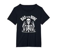 Gráfico de Calavera de Skeleton Men Bad to The Bone Rock Camiseta, Mujer Tallas Grandes, Negro, 1XL Grande