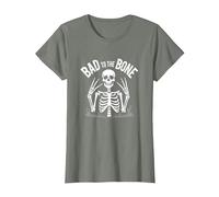 Gráfico de Calavera de Skeleton Men Bad to The Bone Rock Camiseta, Mujer, Verde Militar Jaspeado, 3XL