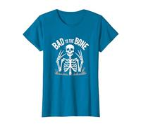 Gráfico de Calavera de Skeleton Men Bad to The Bone Rock Camiseta, Mujer, Zafiro, L
