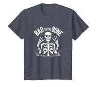 Gráfico de Calavera de Skeleton Men Bad to The Bone Rock Camiseta, Niños, Azul Jaspeado, 12 años