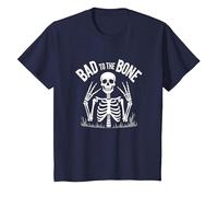 Gráfico de Calavera de Skeleton Men Bad to The Bone Rock Camiseta, Niños, Azul Marino, 12 años