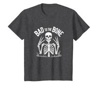 Gráfico de Calavera de Skeleton Men Bad to The Bone Rock Camiseta, Niños, Jaspeado Oscuro, 12 años