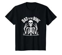 Gráfico de Calavera de Skeleton Men Bad to The Bone Rock Camiseta, Niños, Negro, 12 años