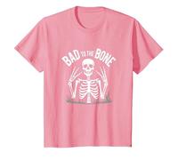 Gráfico de Calavera de Skeleton Men Bad to The Bone Rock Camiseta, Niños, Rosado, 12 años