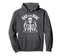 Gráfico de Calavera de Skeleton Men Bad to The Bone Rock Sudadera con Capucha, Unisex para Adultos, Jaspeado Oscuro, L