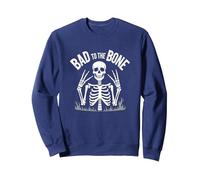 Gráfico de Calavera de Skeleton Men Bad to The Bone Rock Sudadera, Unisex para Adultos, Azul Marino, XXL