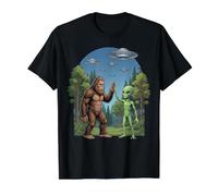 Gráfico de Ciencia ficción sobre ovnis de Bigfoot Alien High Five Camiseta gráfica económica, Hombre, Negro, S