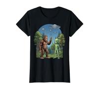 Gráfico de Ciencia ficción sobre ovnis de Bigfoot Alien High Five Camiseta gráfica económica, Mujer, Negro, XS