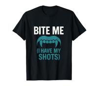 Gráfico de colmillo verde azulado BITE ME (I HAVE MY SHOTS) Camiseta