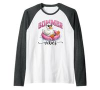Gráfico de Color Rosa con diseño de Bonito Estampado Summer Vibes Cool Duck Shades Camiseta Manga Raglan