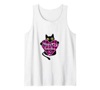 Gráfico de corazón a Cuadros de Gato Negro sosteniendo Rosa Camiseta sin Mangas
