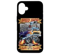 Gráfico de Dibujos Animados Retro Speed Shop Hotrod Classic Muscle Car Carcasa para iPhone 16 Plus